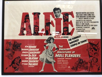 Lot 767 - Original 1966 British Quad film poster Alfie, starring Michael Caine , printed by Kent Art Printers in glazed frame.