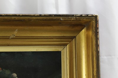 Lot 609 - Pre-Raphaelite School, late 19th century, oil on board, La Belle Dame Sans Merci, inscribed verso, in gilt frame, 59 x 44cm