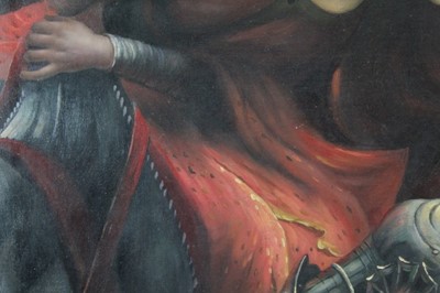 Lot 609 - Pre-Raphaelite School, late 19th century, oil on board, La Belle Dame Sans Merci, inscribed verso, in gilt frame, 59 x 44cm