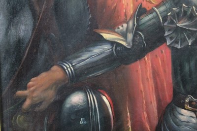 Lot 609 - Pre-Raphaelite School, late 19th century, oil on board, La Belle Dame Sans Merci, inscribed verso, in gilt frame, 59 x 44cm