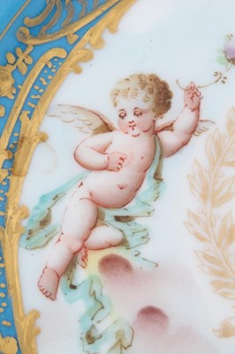 Lot 114 - Sevres porcelain cabinet plate with handpainted putti pattern within a bleu ciel border with gilt