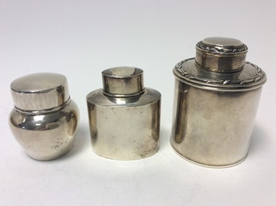 Lot 207 - George V silver tea caddy of cylinderical form with push fit cover, together with two other silver tea caddies (various dates and makers), all at approximately 11oz (3)