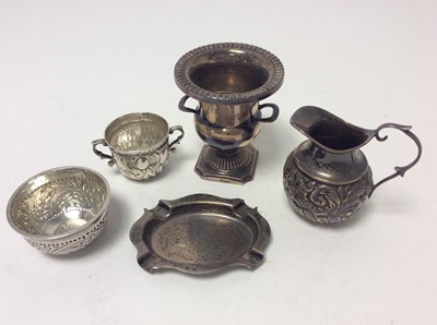 Lot 211 - Victorian Britannia Standard silver Porringer of small proportions (London 1893), maker Lambert & Co, together with a Victorian silver cream jug, (Birmingham 1895), silver ashtray (Birmingham 1936)...