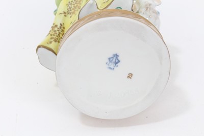 Lot 123 - Eleven continental porcelain figures and a cottage pastel burner, including two pairs, various subjects, marks including Dresden and Capodimonte, between 10.5cm and 19cm height