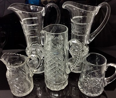 Lot 127 - Good collection of cut glassware, including claret and water jugs, bowls and dishes, the largest jug measuring 31cm height (21)