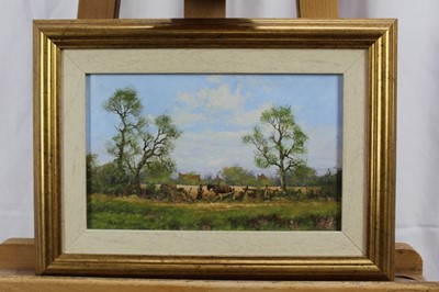 Lot 645 - James Wright (b. 1935) oil on board, landscape and figures