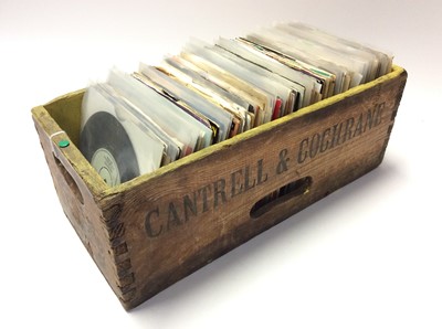 Lot 1065 - Collection of approximately 150 disco, funk and soul single records housed in a Cantrell and Cochrane carrying box including Tyrone Davis, Brooke T, Little Charles, The Tams, Edwin Starr, Earth Win...