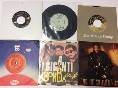 Lot 1065 - Collection of approximately 150 disco, funk and soul single records housed in a Cantrell and Cochrane carrying box including Tyrone Davis, Brooke T, Little Charles, The Tams, Edwin Starr, Earth Win...