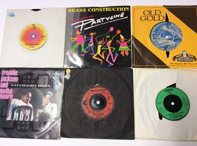 Lot 1065 - Collection of approximately 150 disco, funk and soul single records housed in a Cantrell and Cochrane carrying box including Tyrone Davis, Brooke T, Little Charles, The Tams, Edwin Starr, Earth Win...