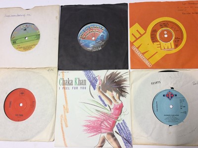 Lot 1065 - Collection of approximately 150 disco, funk and soul single records housed in a Cantrell and Cochrane carrying box including Tyrone Davis, Brooke T, Little Charles, The Tams, Edwin Starr, Earth Win...