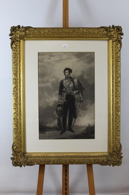 Lot 677 - Early 19th century engraving of HRH The Prince Regent in Dragoon officer uniform in gilt frame