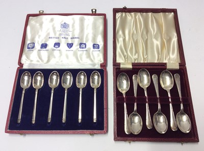 Lot 561 - Set six British Hall Marks silver teaspoons in fitted case and one other set six silver teaspoons in case