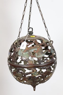 Lot 994 - Late 19th century Chinese bronze and cloisonné hanging globe lantern