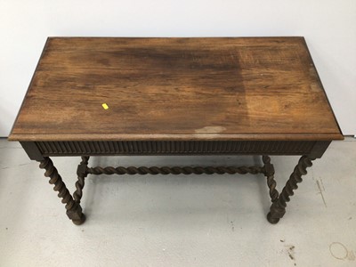 Lot 54 - 1920s oak hall table with barley twist stretcher, together with two chairs