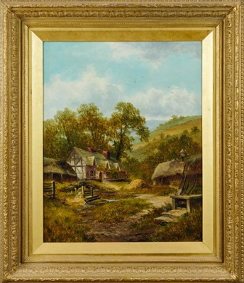 Lot 1276 - W. R. Whitby, early 20th century, oil on canvas - a rural farmstead, signed and dated '11, in gilt frame, 50cm x 39cm