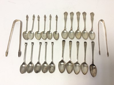 Lot 224 - Set of six Georgian silver Apostle teaspoons (Sheffield 1893), together with five George V silver seal top teaspoons (Sheffield 1921), five Georgian silver teaspoons with britecut decoration, five...