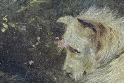 Lot 635 - Attributed to Edward Armfield oil on canvas - terriers at a hole, in gilt frame