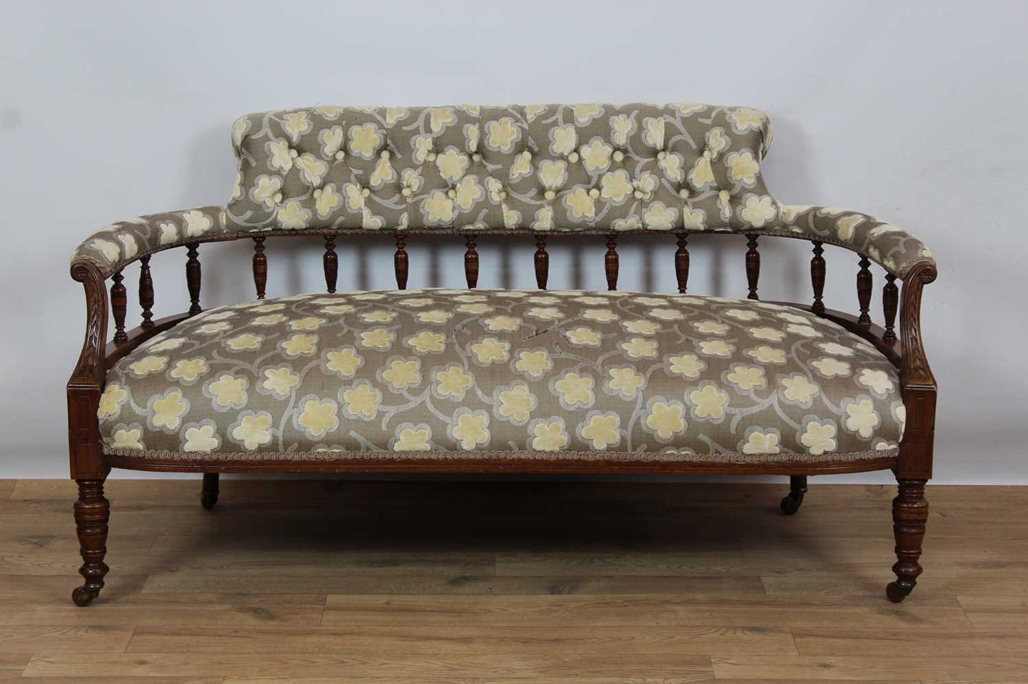 Lot 968 - Edwardian salon suite comprising sofa and a pair of tub chairs