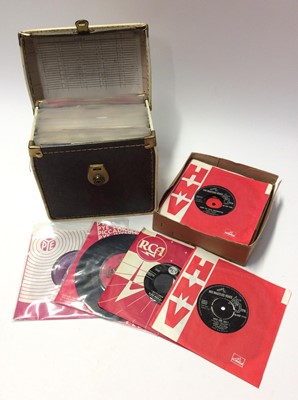 Lot 1068 - Vintage Sasta carrying case containing approximately 40 single records including Dave Barry and Sarah Berner (HLU 8324), The Toys, Joe Gordon Folk Group, The Vipers Skiffle Group, Four Pennies, Lar...