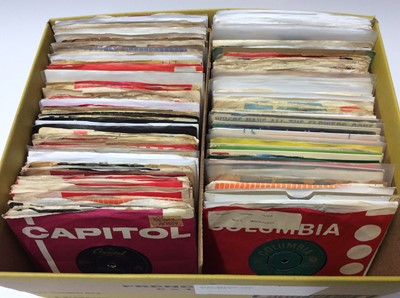 Lot 1070 - Box of approximatley 150 single records including Beach Boys, J Vincent Edward, US Bonds, Len Barry, Equals, Pat Boone, Lesley Gore, Peggy Lee, Platters, Easybeats, Dave Clark Five, The Dowlands, H...