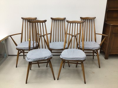 Lot 31 - Ercol elm drop leaf table together with a set five Ercol dining chairs