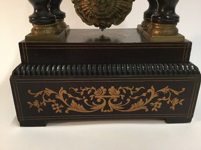 Lot 614 - 19th century French ebonised architectural mantel clock, with pendulum and key