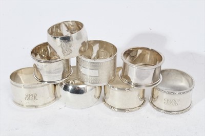 Lot 282 - George VI silver napkin ring, (Sheffield 1942) together with a group of seven other silver napkin rings (various dates and makers) all at approximately 10oz (8)
