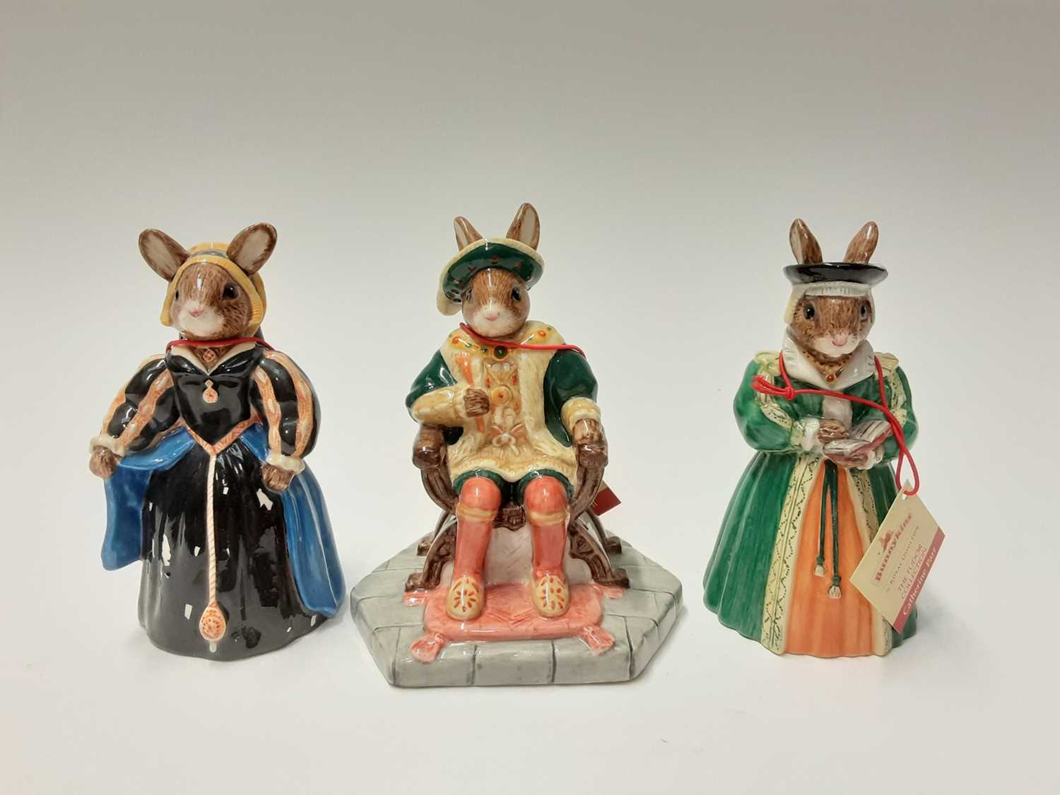 Lot 93 - Royal Doulton Bunnykins Tudor Collection base with Henry VIII DB305 and his wives Kathryn Howard DB310, Catherine Parr DB311. Anne of Cleves DB309, Anne Boleyn DB307, Jane Seymour DB308, Catherine...