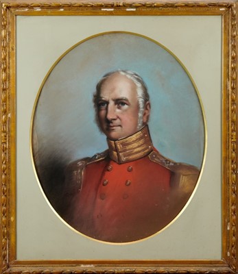 Lot 1240 - Victorian English School oval pastel - portrait of a Colonel, apparently unsigned, in glazed gilt frame, 64cm x 54cm