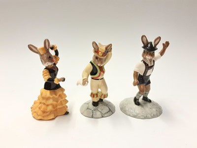 Lot 114 - Royal Doulton Bunnykins exclusively for Events 2002 Flamenco DB256 & Tyrolean Dancer DB242 exclusively for Events 2001, both signed in gold lettering, no boxes