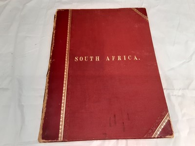 Lot 643 - Map of South Africa, c.1860, by Edward Stanford and dedicated to His Excellency Sir G. Grey KCB, linen-backed, folding inside red boards, inscribed 'South Africa' in gilt to the front, the seal of...