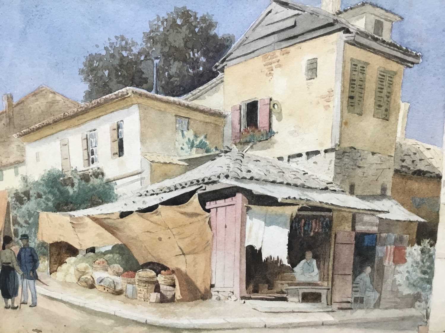 Lot 696 - French School, late 19th/early 20th century watercolour - a village corner, mounted, 20cm x 30cm