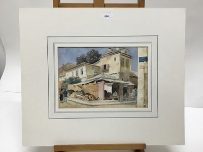 Lot 696 - French School, late 19th/early 20th century watercolour - a village corner, mounted, 20cm x 30cm