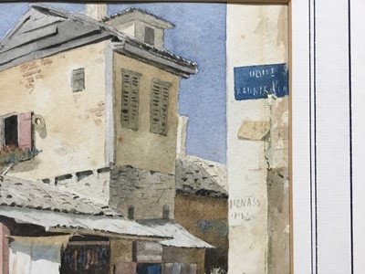 Lot 696 - French School, late 19th/early 20th century watercolour - a village corner, mounted, 20cm x 30cm