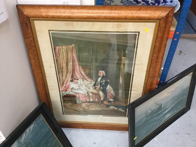 Lot 343 - Victorian chromolithograph print 'Nelson's Last Farewell to his daughter" in glazed maple frame, together with two shipping prints (3)