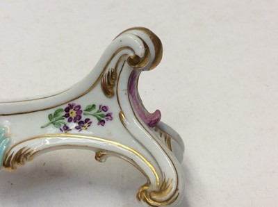 Lot 112 - Pair of 19th century Meissen knife rests with bird and floral decoration and other Meissen and Dresden tea ware