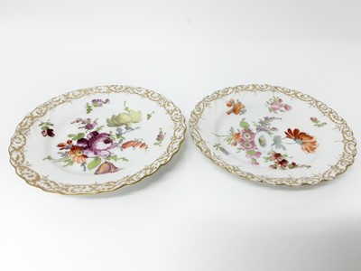 Lot 239 - Pair of 19th century Meissen knife rests with bird and floral decoration and other Meissen and Dresden tea ware