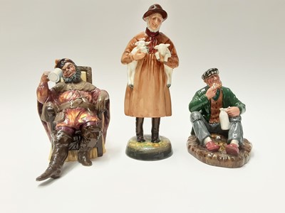 Lot 56 - Three Royal Doulton figures - Lambing Time HN1890, The Wayfarer HN2362 and The Foaming Quart HN2162
