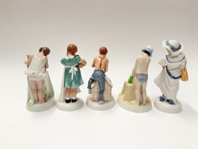 Lot 64 - Five Royal Doulton Childhood Days figures - And One For You HN2970, Just One More HN2980, As Good As New HN2971, Dressing Up HN2964 and Save Some For Me HN2959
