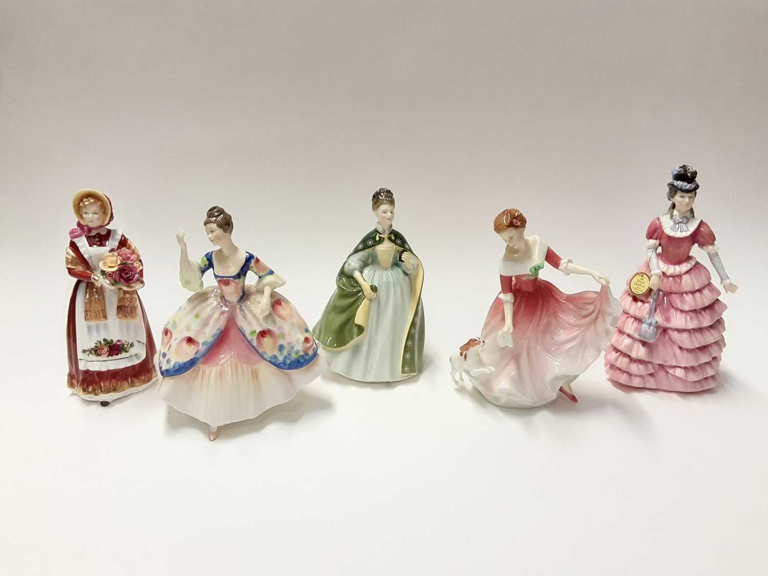 Lot 77 - Five Royal Doulton figures - Christine HN2792, Old Country Roses HN3692, Premiere HN2343, Diane HN3604 and My Best Friend HN3011