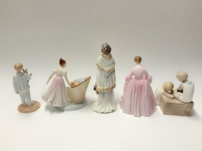 Lot 78 - Five Royal Doulton figures - Beat You To It HN2871, Ballet Class HN3134, A Hostess of Williamsburg HN2209, Countess Of Derby HN3442 and Lights Out HN4465