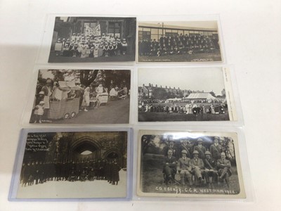 Lot 751 - Postcards - Loose accumulation including real photographic Social History WW1 Military, Knighton Street Procession 1904, Hilgay garden fete, Harbour view, Junior Red Cross , Iron and Steel Works Sc...