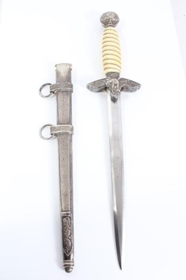 Lot 946 - Second World War Nazi 1937 Pattern Lufwaffe Officers' Dress Dagger with polished steel blade by Paul Weyersberg & Co, Berlin, Luftwaffe Eagle crossguard, wire bound cream celluloid hilt and pommel...