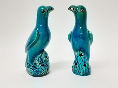 Lot 131 - Pair of Chinese turquoise glazed birds