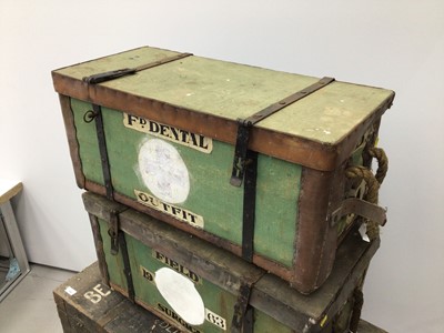 Lot 112 - Two army canvas travelling cases, together with another travelling trunk