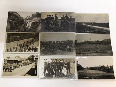 Lot 759 - Postcards in two albums plus some loose.  Themes include GB and Overseas Topography, Greetings, Leap year 1908, novelty pull-out, military Church Service Ludd 1909, Artillery Camp Ludd and other ca...