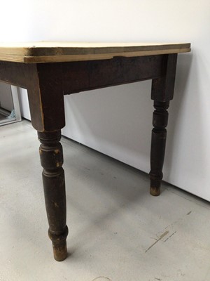 Lot 38 - Late Victorian pine kitchen table with single drawer, on turned legs
