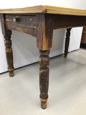 Lot 38 - Late Victorian pine kitchen table with single drawer, on turned legs