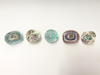 Lot 165 - Five various Murano Art Glass Paperweights including two 1960's oblong and two dimpled (6)