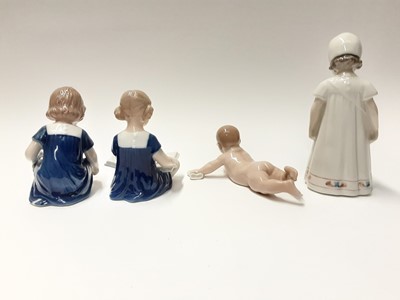 Lot 151 - Four Royal Copenhagen porcelain figures including girl with book, model numbers 672, 674, 112 and 404